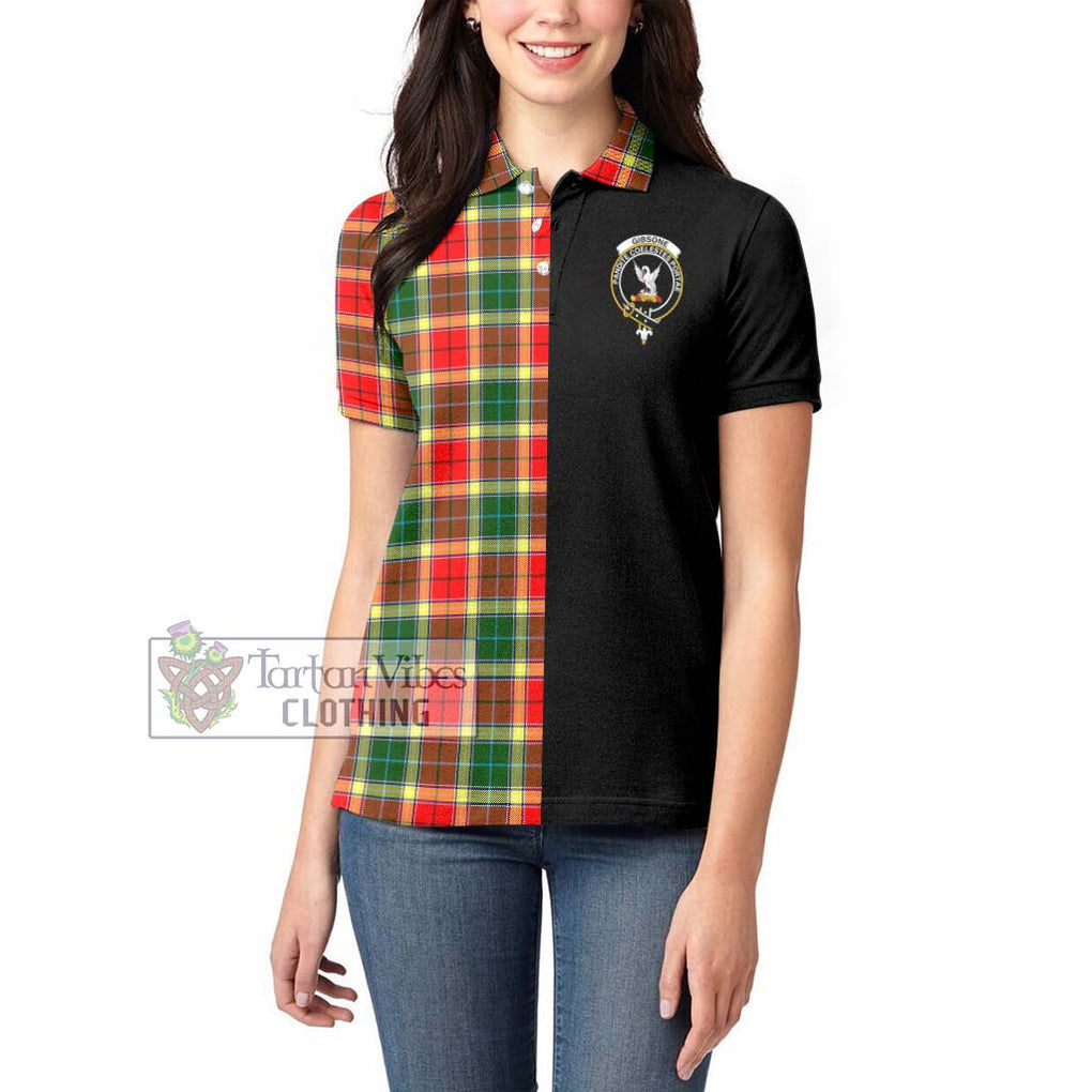 Gibsone Tartan Women's Polo Shirt with Family Crest and Half Of Me Style - Tartanvibesclothing Shop