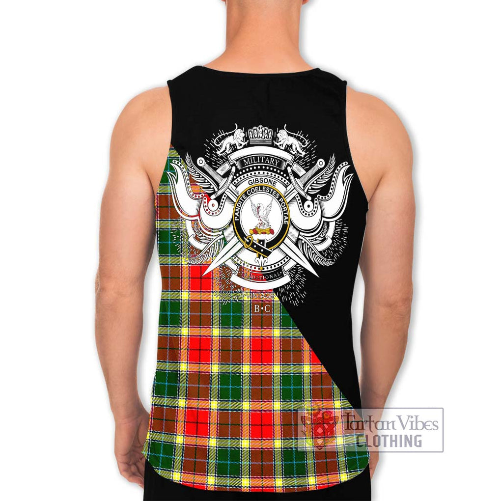 Gibsone Tartan Men's Tank Top with Family Crest and Military Logo Style - Tartanvibesclothing Shop