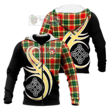 Gibsone Tartan Knitted Hoodie with Family Crest and Celtic Symbol Style