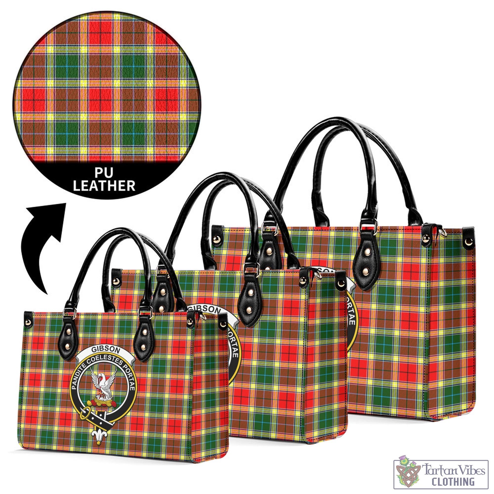 Gibson (Gibbs or Gibsone) Tartan Luxury Leather Handbags with Family Crest L - Tartan Vibes Clothing