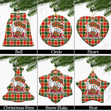 Gibsone (Gibson-Gibbs) Tartan Christmas Ornaments with Scottish Gnome Playing Bagpipes