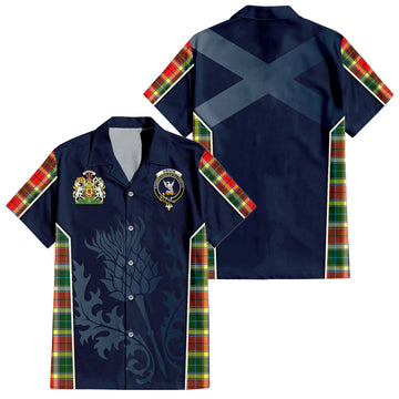 Gibson (Gibbs or Gibsone) Tartan Hawaiian Shirt with Family Crest and Scottish Thistle Vibes Sport Style