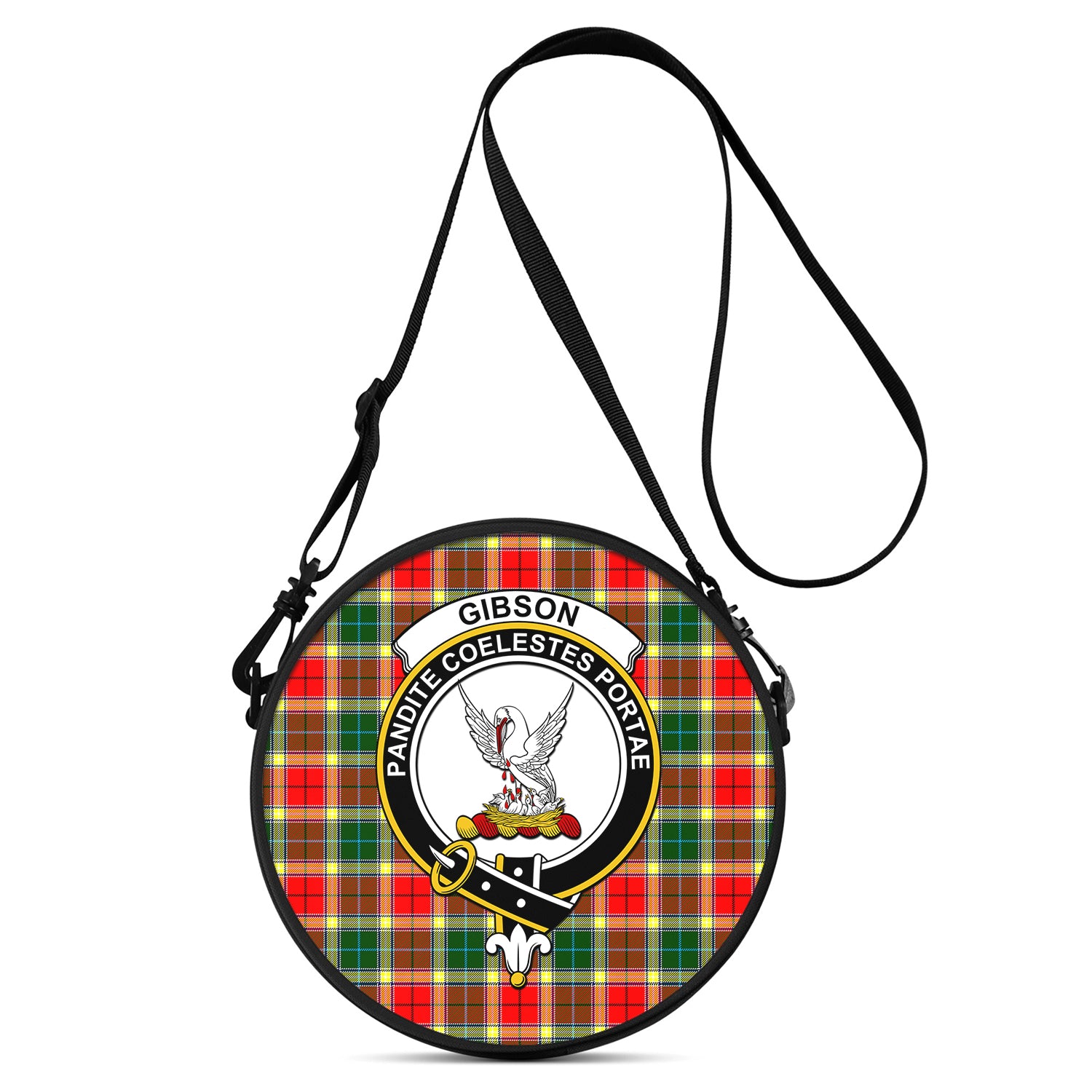 Gibson (Gibbs or Gibsone) Tartan Round Satchel Bags with Family Crest One Size 9*9*2.7 inch - Tartan Vibes Clothing