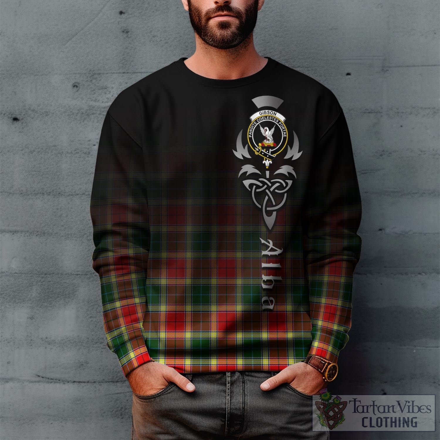 Gibson (Gibbs or Gibsone) Tartan Sweatshirt Featuring Alba Gu Brath Family Crest Celtic Inspired Unisex - Tartan Vibes Clothing