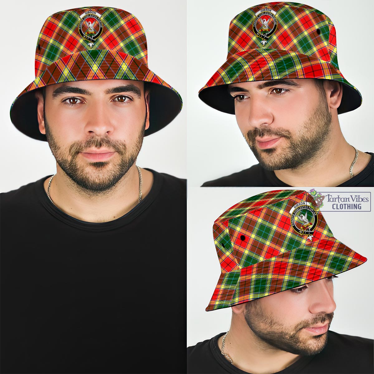 Gibson (Gibbs or Gibsone) Tartan Bucket Hat with Family Crest Bucket Hat One Size - Tartan Vibes Clothing