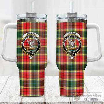 Gibson (Gibbs or Gibsone) Tartan Tumbler with Handle with Family Crest