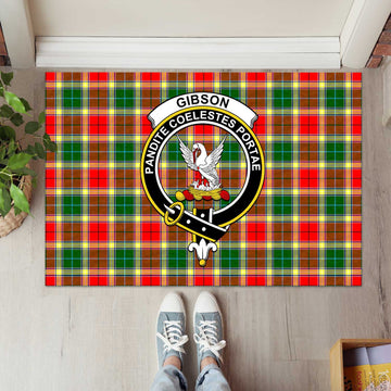 Gibson (Gibbs or Gibsone) Tartan Rubber Doormat with Family Crest