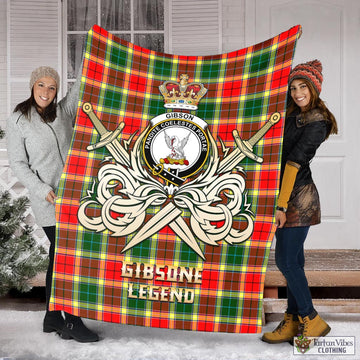 Gibson (Gibbs or Gibsone) Tartan Blanket with Clan Crest and the Golden Sword of Courageous Legacy