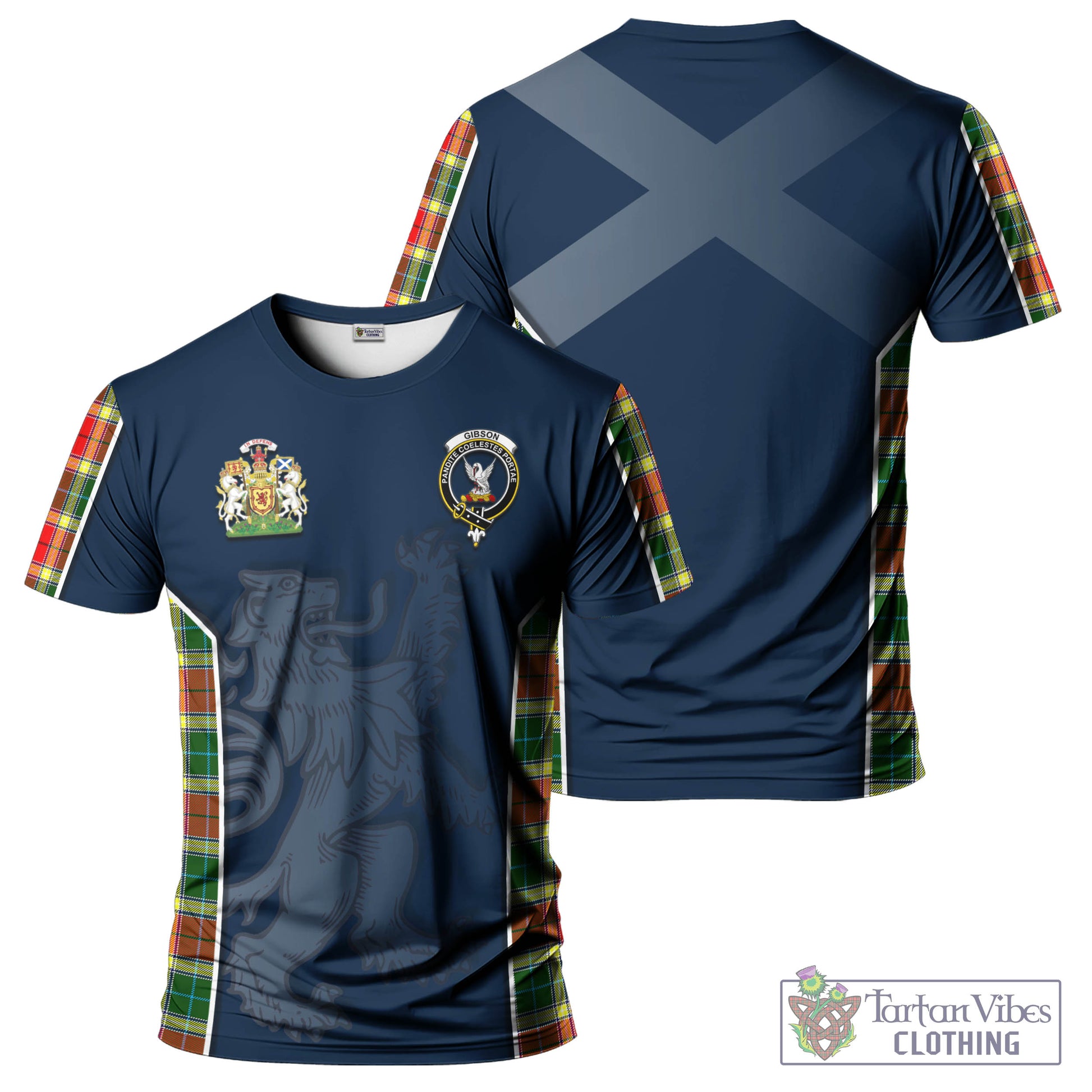 Tartan Vibes Clothing Gibsone (Gibson-Gibbs) Tartan T-Shirt with Family Crest and Lion Rampant Vibes Sport Style
