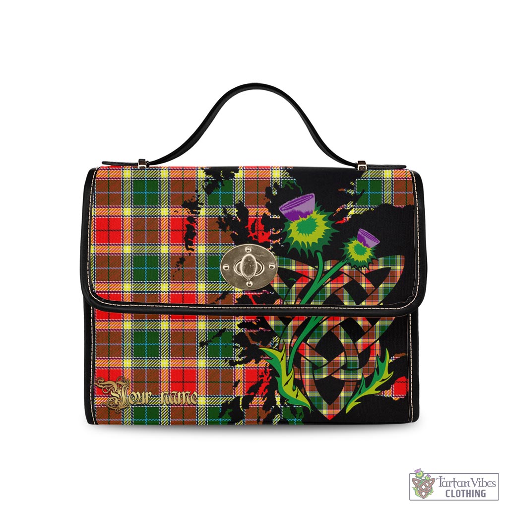 Tartan Vibes Clothing Gibsone (Gibson-Gibbs) Tartan Waterproof Canvas Bag with Scotland Map and Thistle Celtic Accents