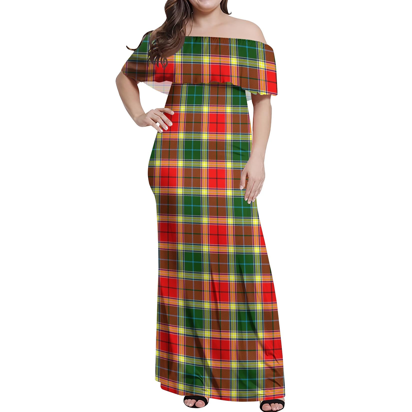 Gibsone (Gibson-Gibbs) Tartan Off Shoulder Long Dress Women's Dress - Tartan Vibes Clothing