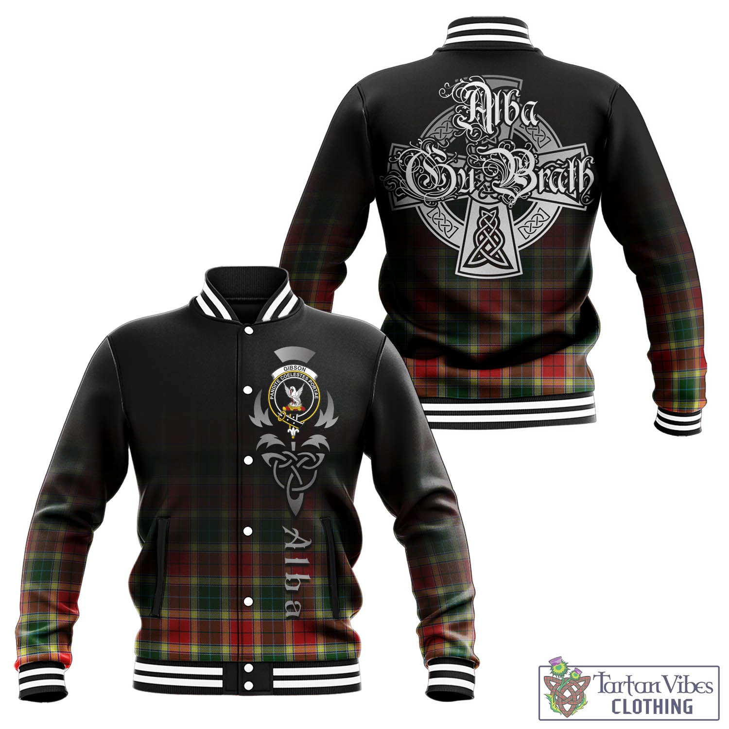 Gibson (Gibbs or Gibsone) Tartan Baseball Jacket Featuring Alba Gu Brath Family Crest Celtic Inspired - Tartan Vibes Clothing
