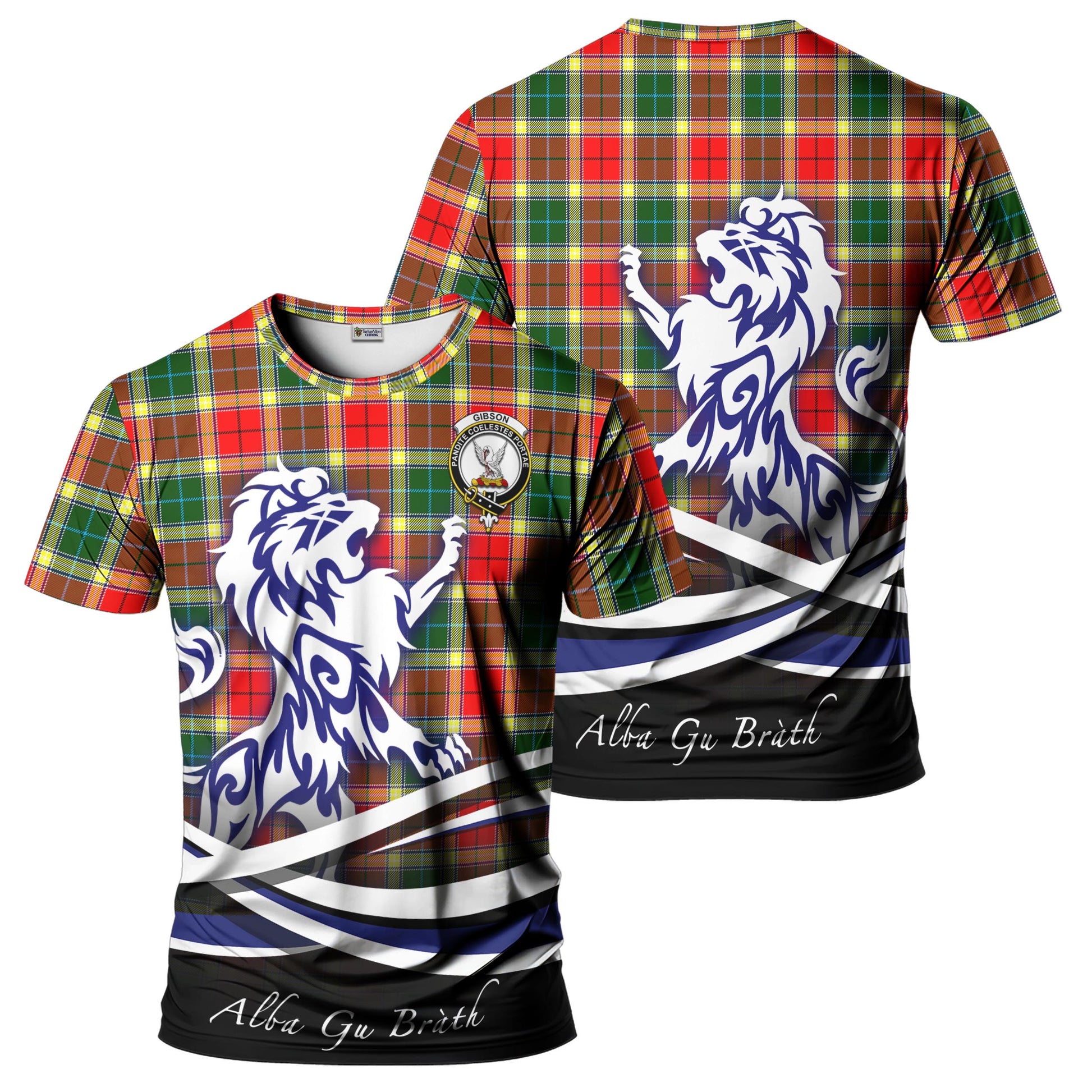 Gibson (Gibbs or Gibsone) Tartan T-Shirt with Alba Gu Brath Regal Lion Emblem - Tartan Vibes Clothing