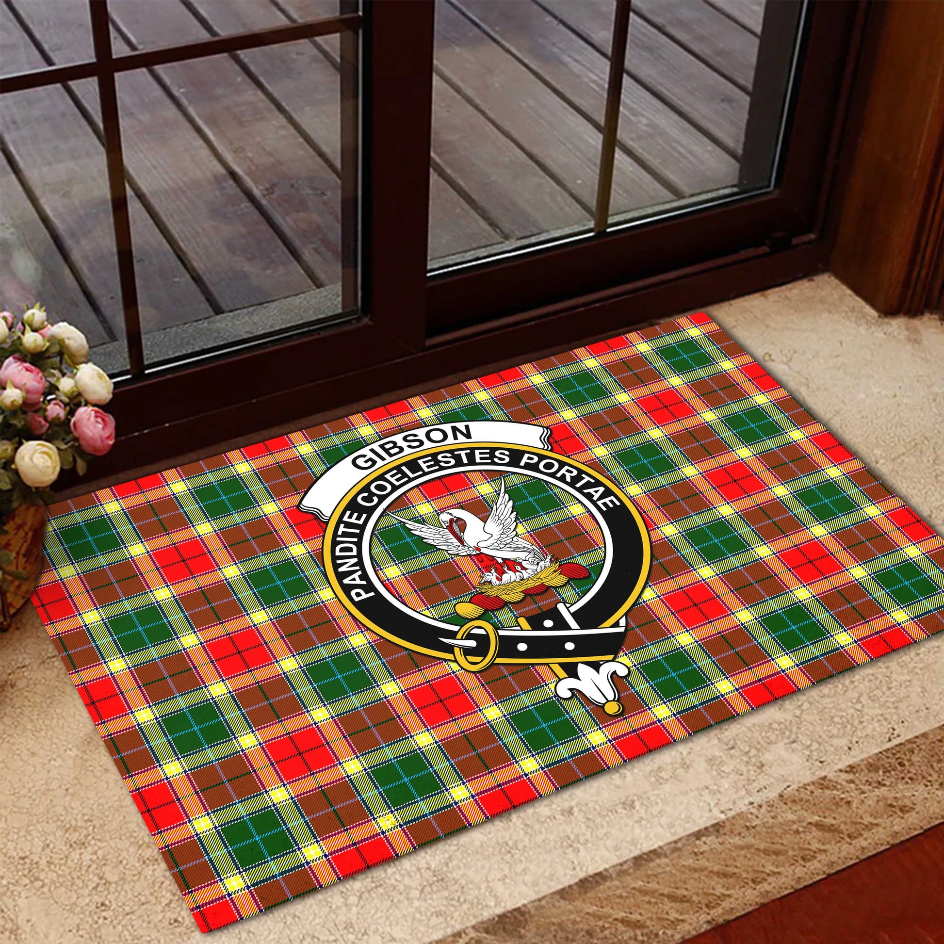 Gibsone (Gibson-Gibbs) Tartan Door Mat with Family Crest - Tartanvibesclothing