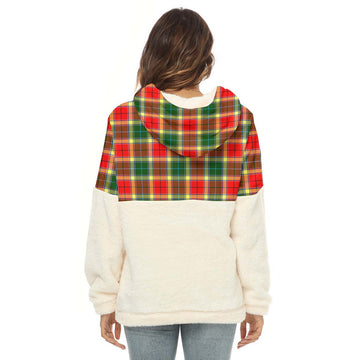 Gibson (Gibbs or Gibsone) Tartan Half Style Women's Borg Fleece Hoodie with Half Zip with Family Crest