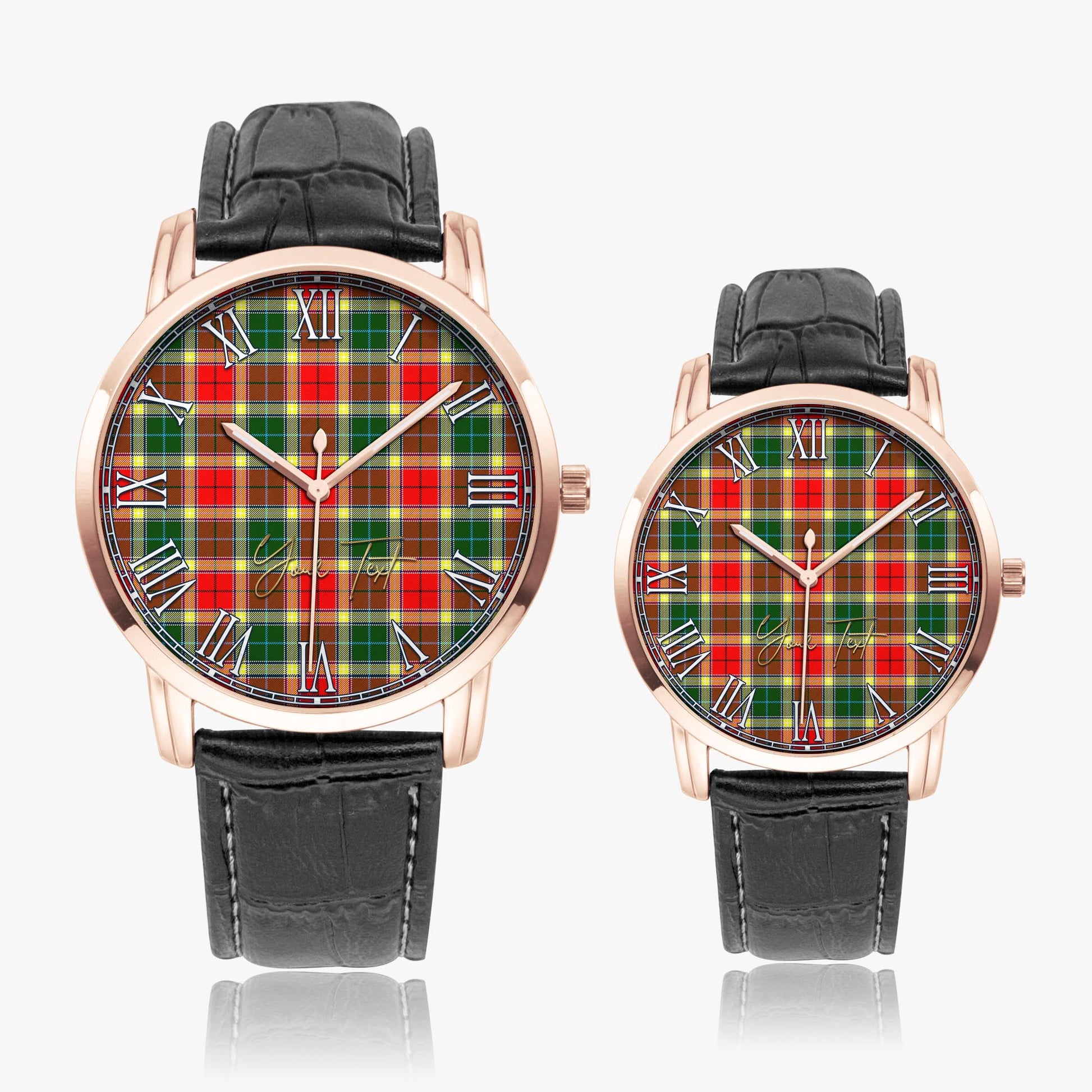 Gibsone (Gibson-Gibbs) Tartan Personalized Your Text Leather Trap Quartz Watch Wide Type Rose Gold Case With Black Leather Strap - Tartanvibesclothing