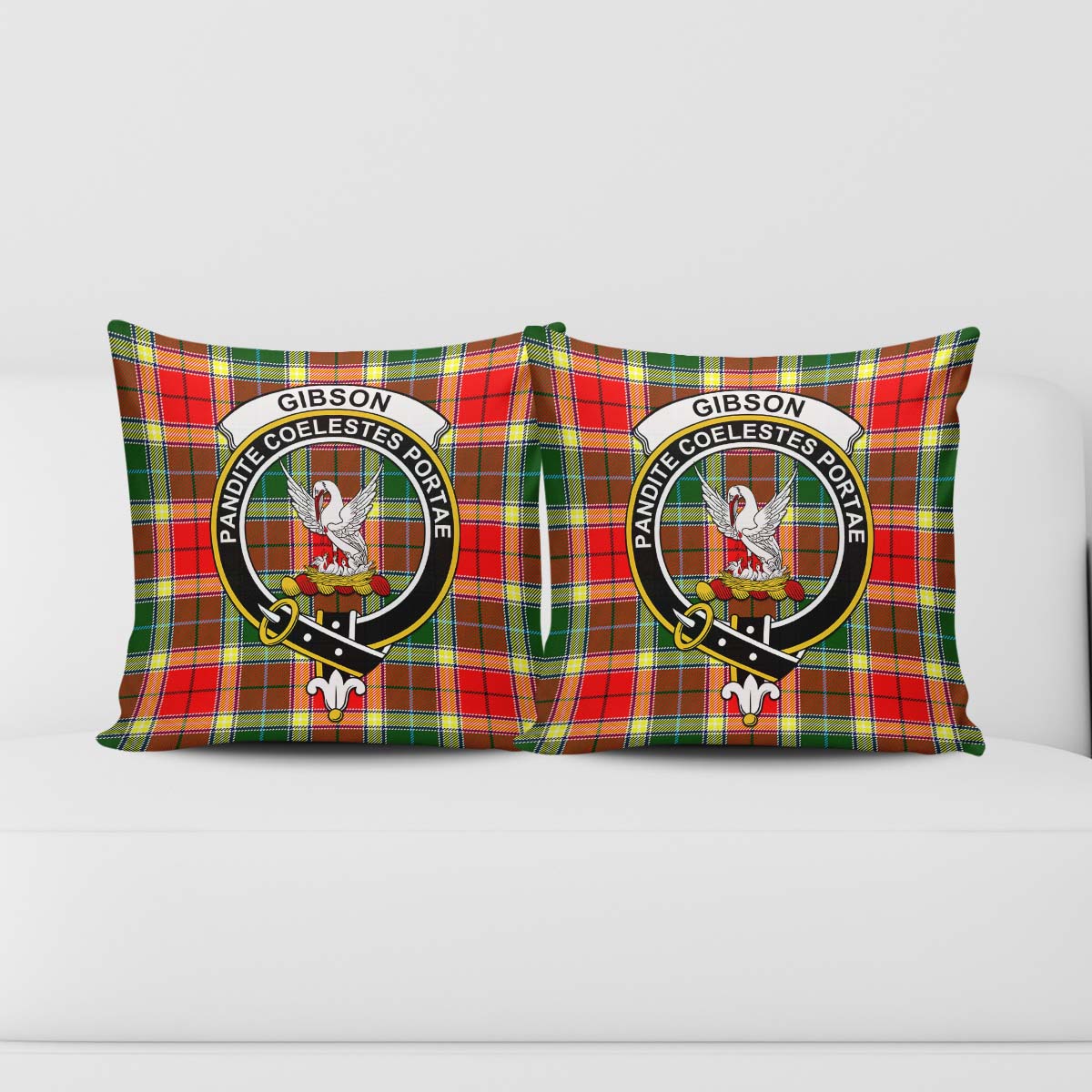 Gibsone (Gibson-Gibbs) Tartan Pillow Cover with Family Crest - Tartanvibesclothing