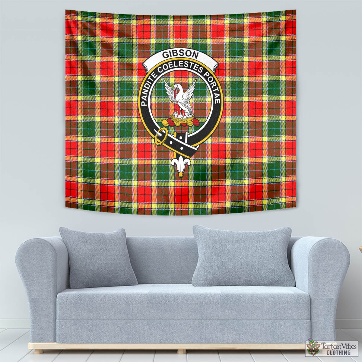 Tartan Vibes Clothing Gibsone (Gibson-Gibbs) Tartan Tapestry Wall Hanging and Home Decor for Room with Family Crest