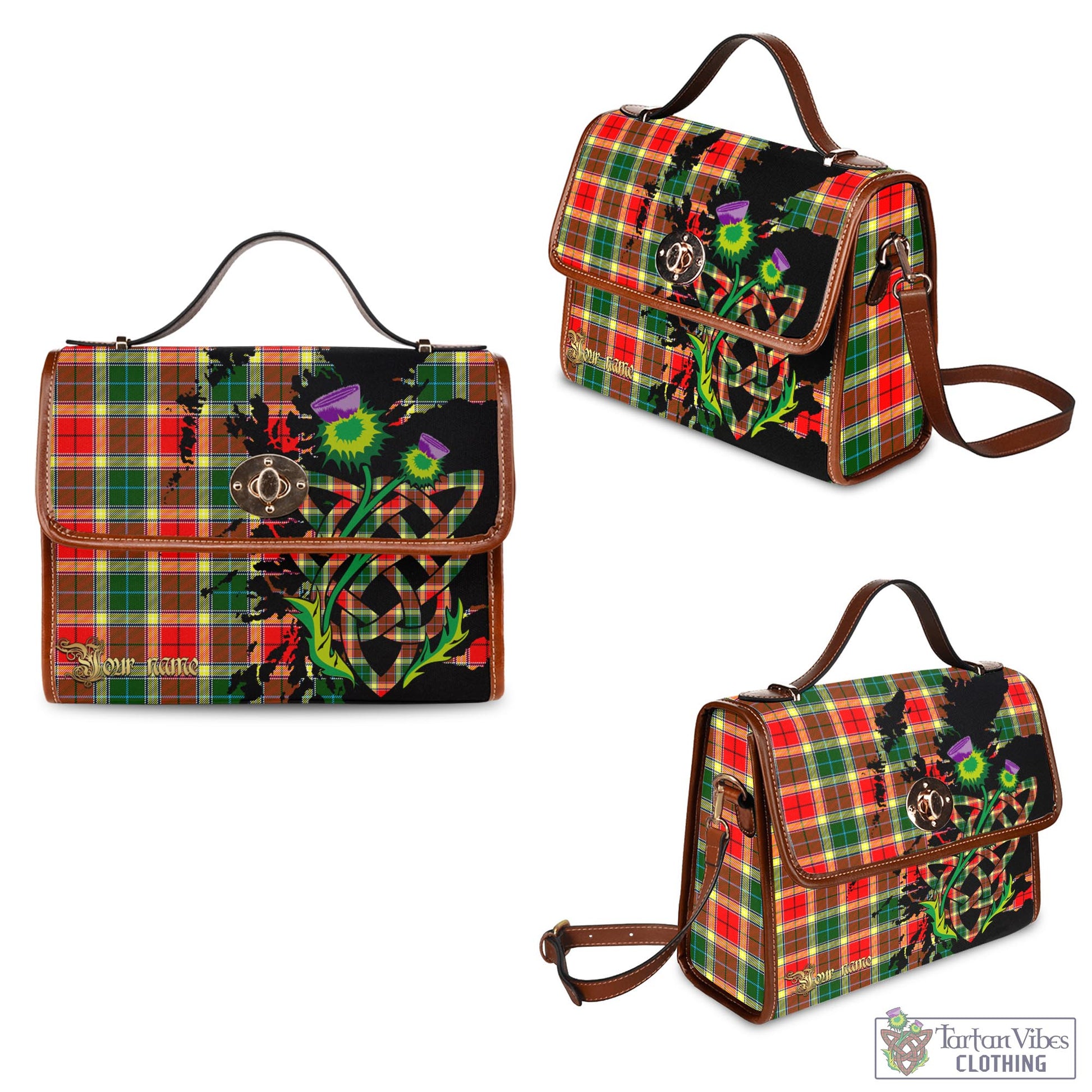 Tartan Vibes Clothing Gibsone (Gibson-Gibbs) Tartan Waterproof Canvas Bag with Scotland Map and Thistle Celtic Accents