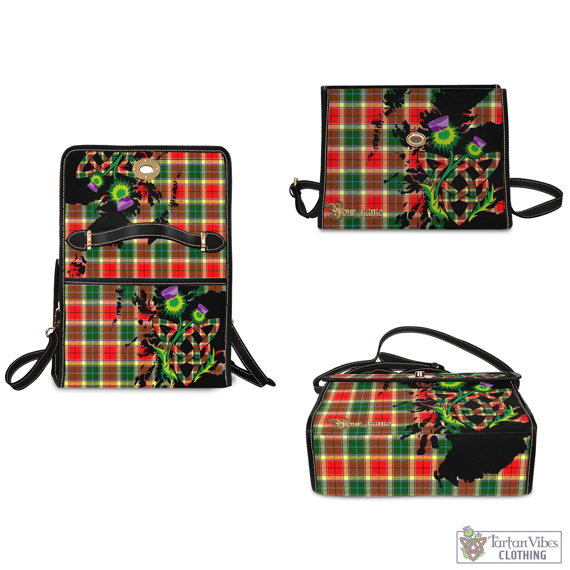 Tartan Vibes Clothing Gibsone (Gibson-Gibbs) Tartan Waterproof Canvas Bag with Scotland Map and Thistle Celtic Accents