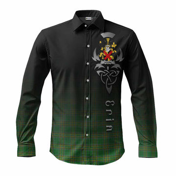 Tartan Vibes Clothing Giggins Irish Clan Long Sleeve Button Shirt with Coat of Arms Erin Go Bragh Celtic Inspired