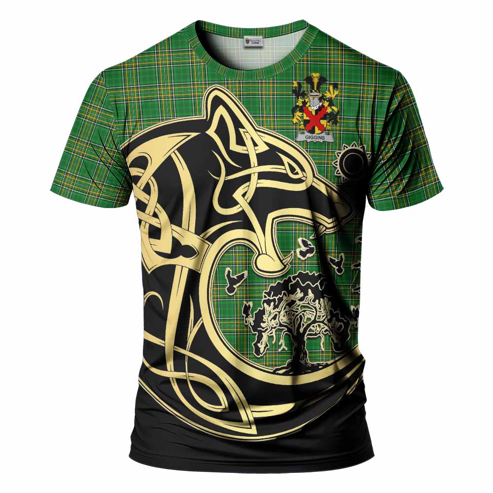Giggins Irish Tartan T-Shirt with Coat of Arms Celtic Wolf Style Kid's Shirt - Tartan Vibes Clothing