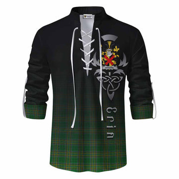 Tartan Vibes Clothing Giggins Irish Clan Ghillie Kilt Shirt with Coat of Arms Erin Go Bragh Celtic Inspired
