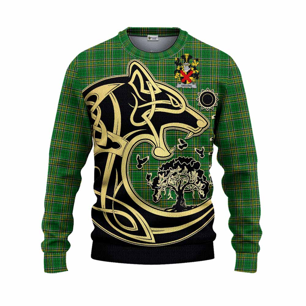Giggins Irish Tartan Knitted Sweater with Coat of Arms Celtic Wolf Style Unisex - Tartan Vibes Clothing