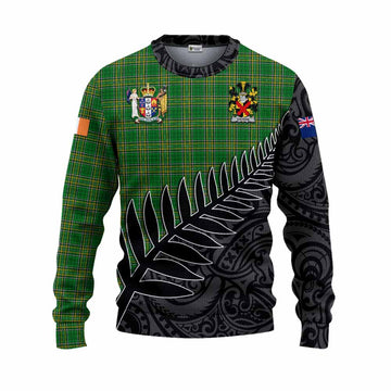 Tartan Vibes Clothing Giggins Irish Clan Tartan Knitted Sweater with Coat of Arms New Zealand Silver Fern Half Style