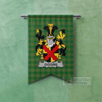 Giggins Irish Clan Tartan Gonfalon, Tartan Banner with Coat of Arms