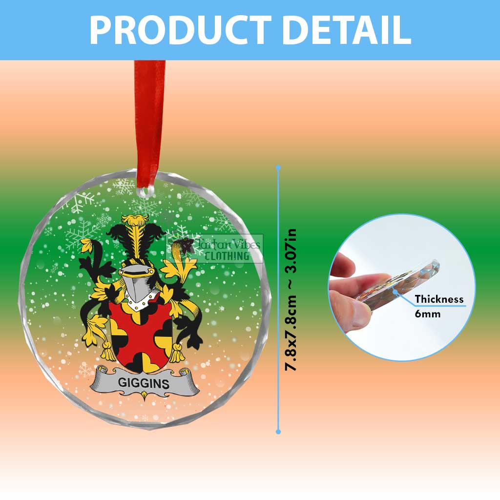 Tartan Vibes Clothing Giggins Irish Clan Christmas Glass Ornament with Coat of Arms