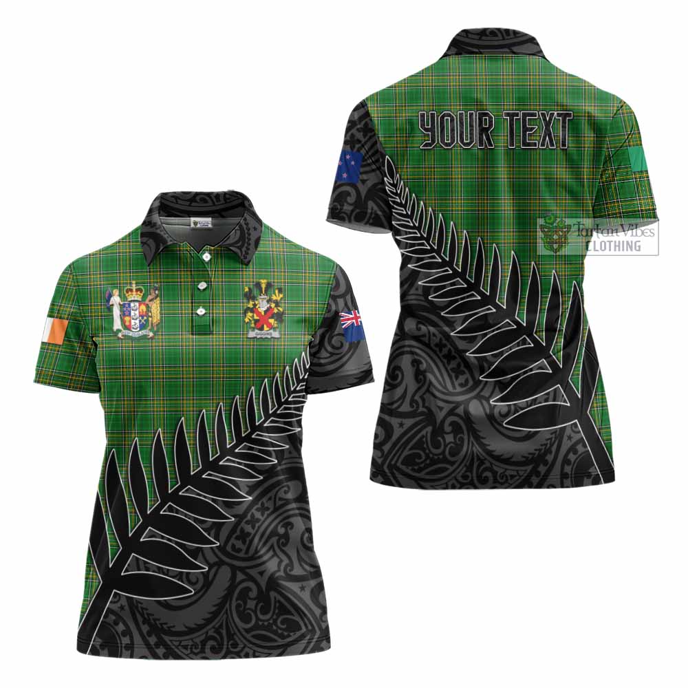 Tartan Vibes Clothing Giggins Irish Clan Tartan Women's Polo Shirt with Coat of Arms New Zealand Silver Fern Half Style