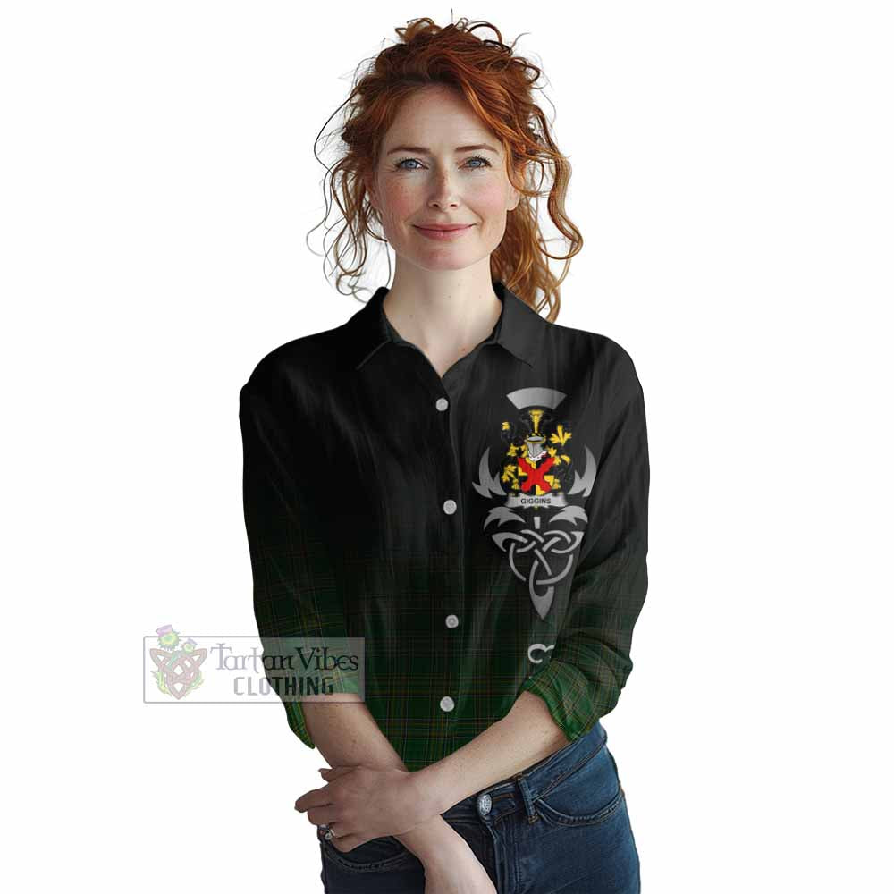 Tartan Vibes Clothing Giggins Irish Clan Women's Casual Shirt with Coat of Arms Erin Go Bragh Celtic Inspired