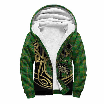 Tartan Vibes Clothing Gilbert Irish Tartan Sherpa Hoodie with Coat of Arms Celtic Wolf Style