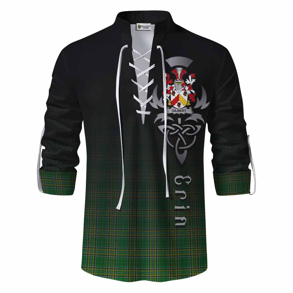 Tartan Vibes Clothing Gilbert Irish Clan Ghillie Kilt Shirt with Coat of Arms Erin Go Bragh Celtic Inspired
