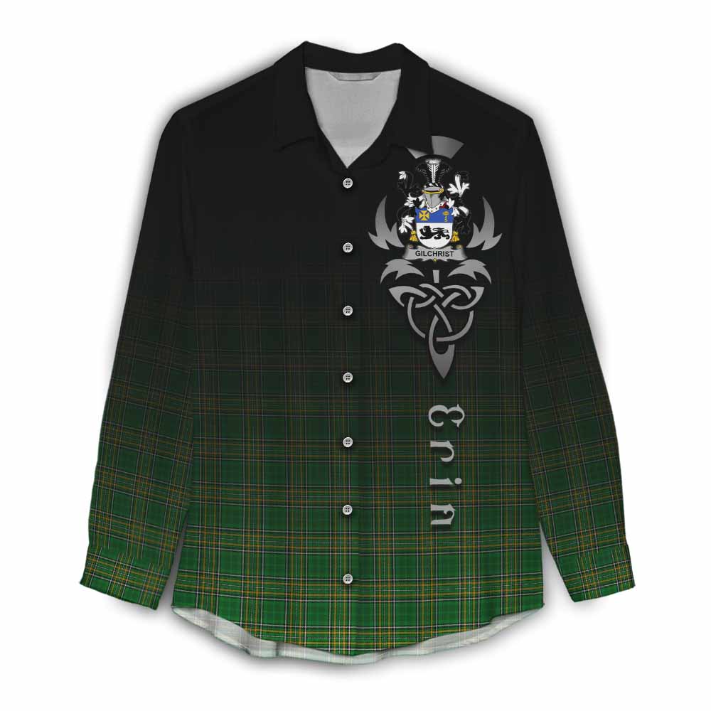 Tartan Vibes Clothing Gilchrist Irish Clan Women's Casual Shirt with Coat of Arms Erin Go Bragh Celtic Inspired