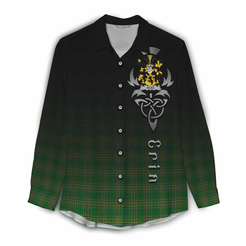 Tartan Vibes Clothing Giles Irish Clan Women's Casual Shirt with Coat of Arms Erin Go Bragh Celtic Inspired