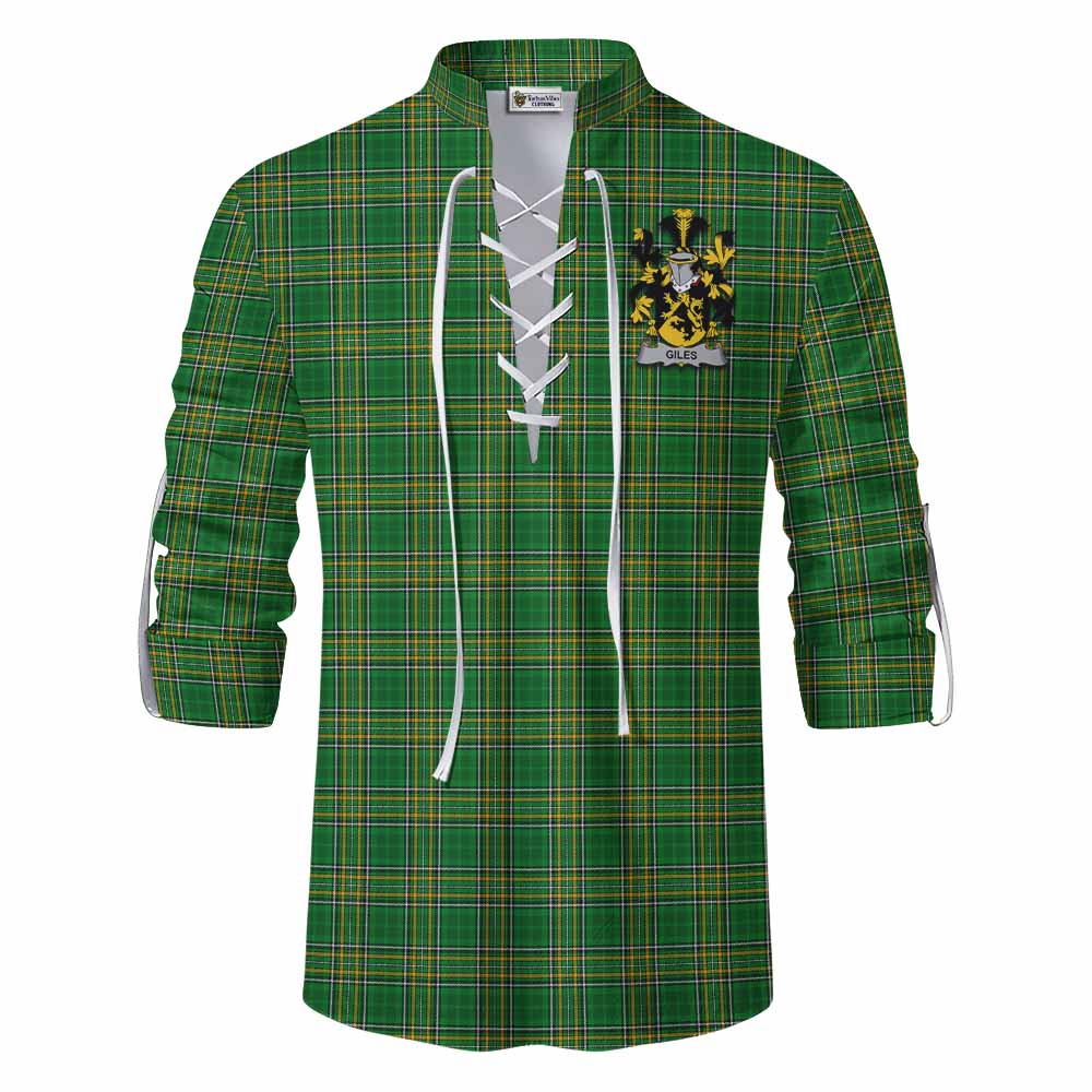 Tartan Vibes Clothing Giles Irish Clan Tartan Ghillie Kilt Shirt with Coat of Arms