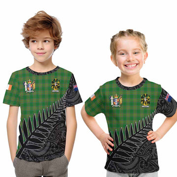 Tartan Vibes Clothing Giles Irish Clan Tartan Kid T-Shirt with Coat of Arms New Zealand Silver Fern Half Style