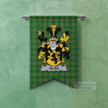 Giles Irish Clan Tartan Gonfalon, Tartan Banner with Coat of Arms