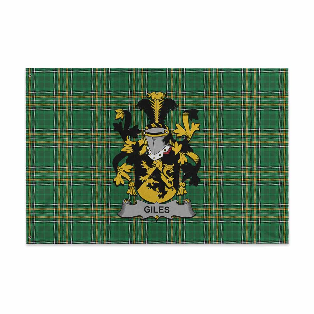 Tartan Vibes Clothing Giles Irish Clan Tartan House Flag with Coat of Arms