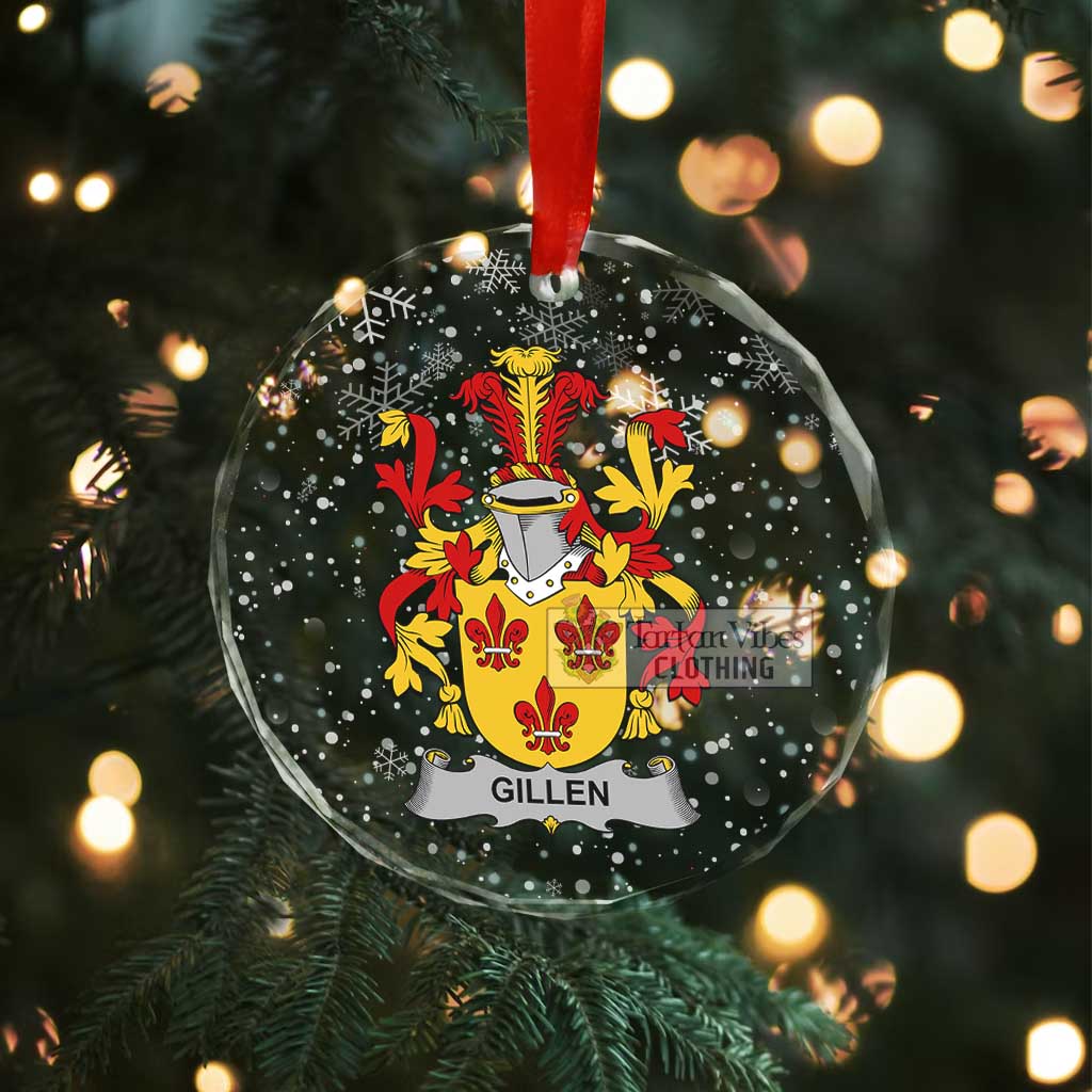 Tartan Vibes Clothing Gillen Irish Clan Christmas Glass Ornament with Coat of Arms