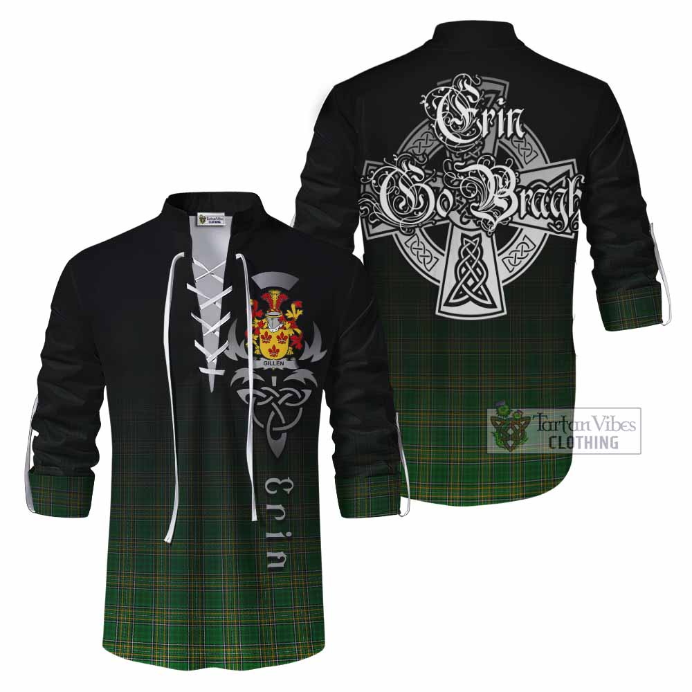 Tartan Vibes Clothing Gillen Irish Clan Ghillie Kilt Shirt with Coat of Arms Erin Go Bragh Celtic Inspired