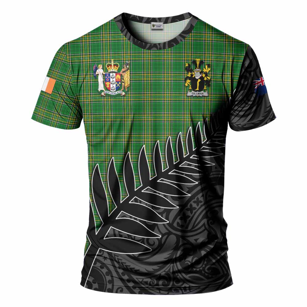 Tartan Vibes Clothing Gillman Irish Clan Tartan T-Shirt with Coat of Arms New Zealand Silver Fern Half Style