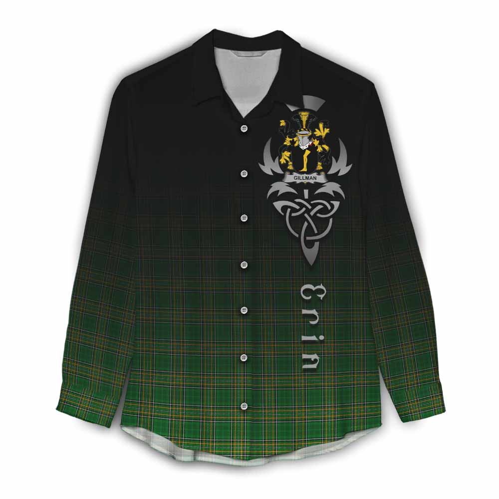 Tartan Vibes Clothing Gillman Irish Clan Women's Casual Shirt with Coat of Arms Erin Go Bragh Celtic Inspired