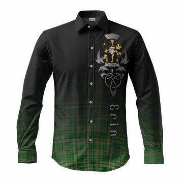 Tartan Vibes Clothing Gillman Irish Clan Long Sleeve Button Shirt with Coat of Arms Erin Go Bragh Celtic Inspired