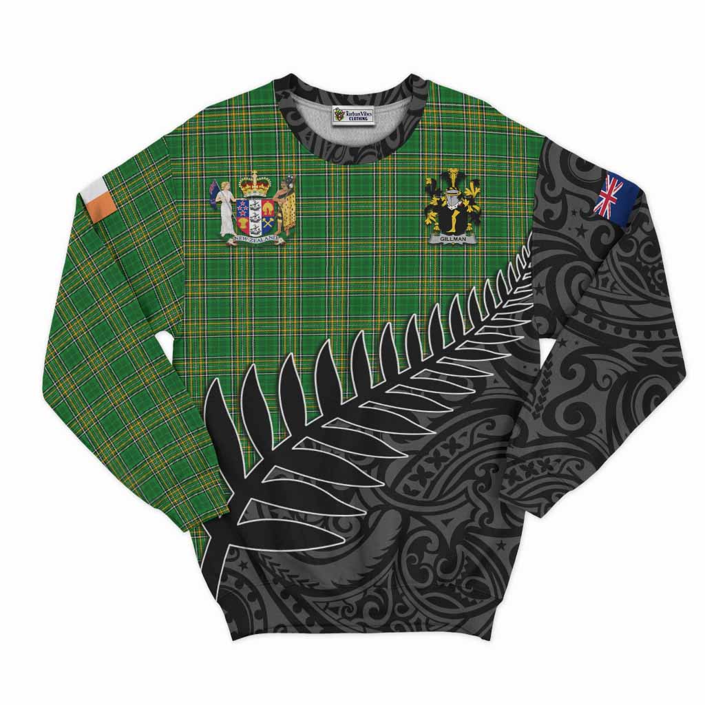 Tartan Vibes Clothing Gillman Irish Clan Tartan Sweatshirt with Coat of Arms New Zealand Silver Fern Half Style