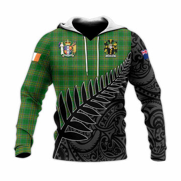 Tartan Vibes Clothing Gillman Irish Clan Tartan Knitted Hoodie with Coat of Arms New Zealand Silver Fern Half Style
