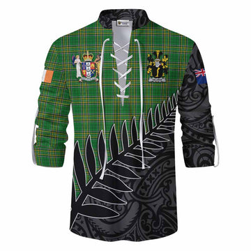 Tartan Vibes Clothing Gillman Irish Clan Tartan Ghillie Kilt Shirt with Coat of Arms New Zealand Silver Fern Half Style