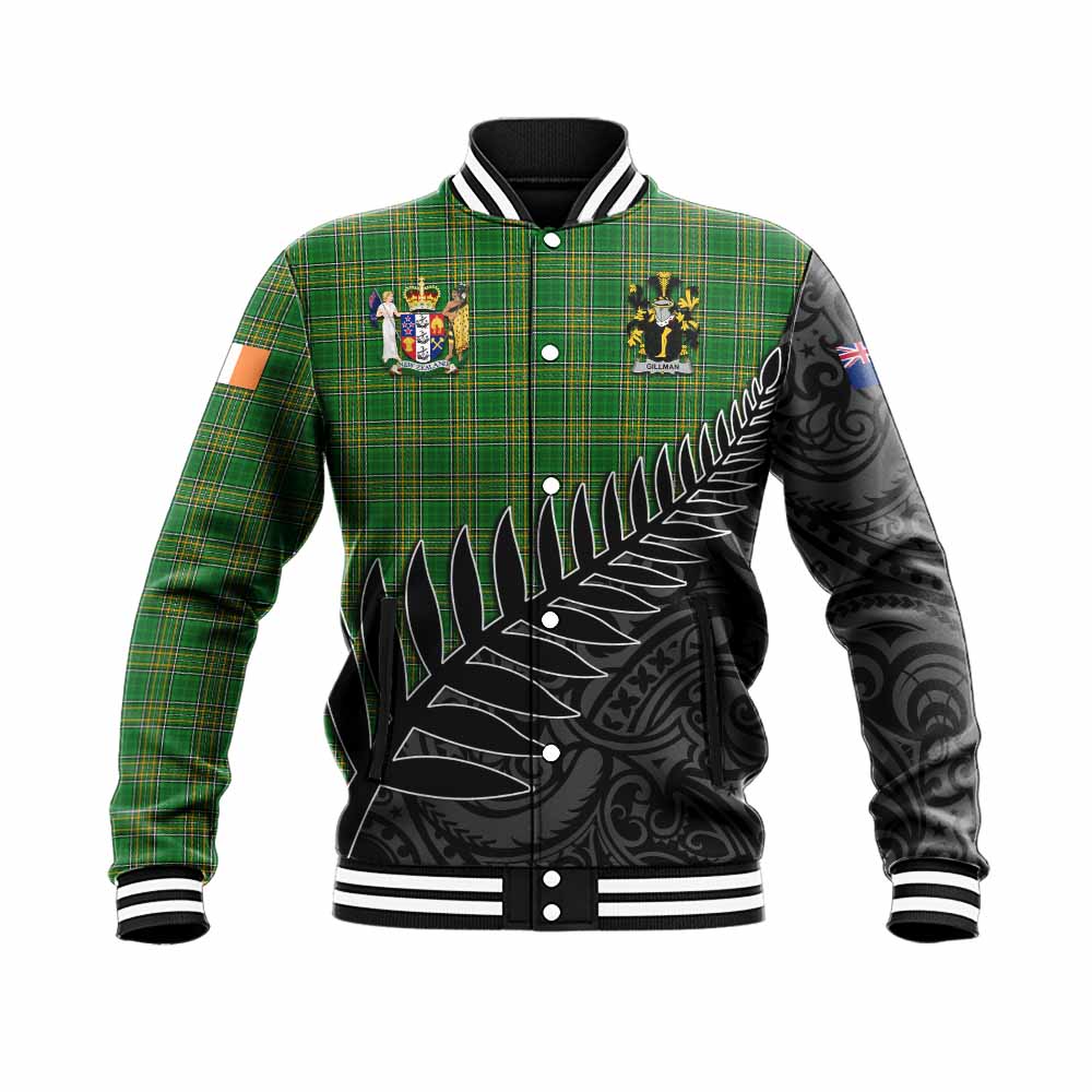 Tartan Vibes Clothing Gillman Irish Clan Tartan Baseball Jacket with Coat of Arms New Zealand Silver Fern Half Style